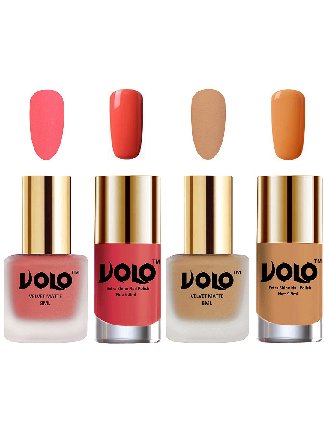 

VOLO Set Of 4 Velvet Matte & Extra Shine Nail Polish-8 ml & 9.9 ml Each Shade 41-42-49-50, Multi