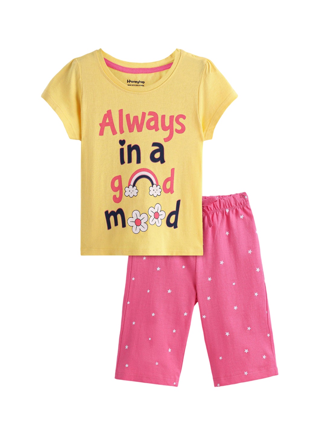 

Honeyhap Girls Printed Night suit, Yellow