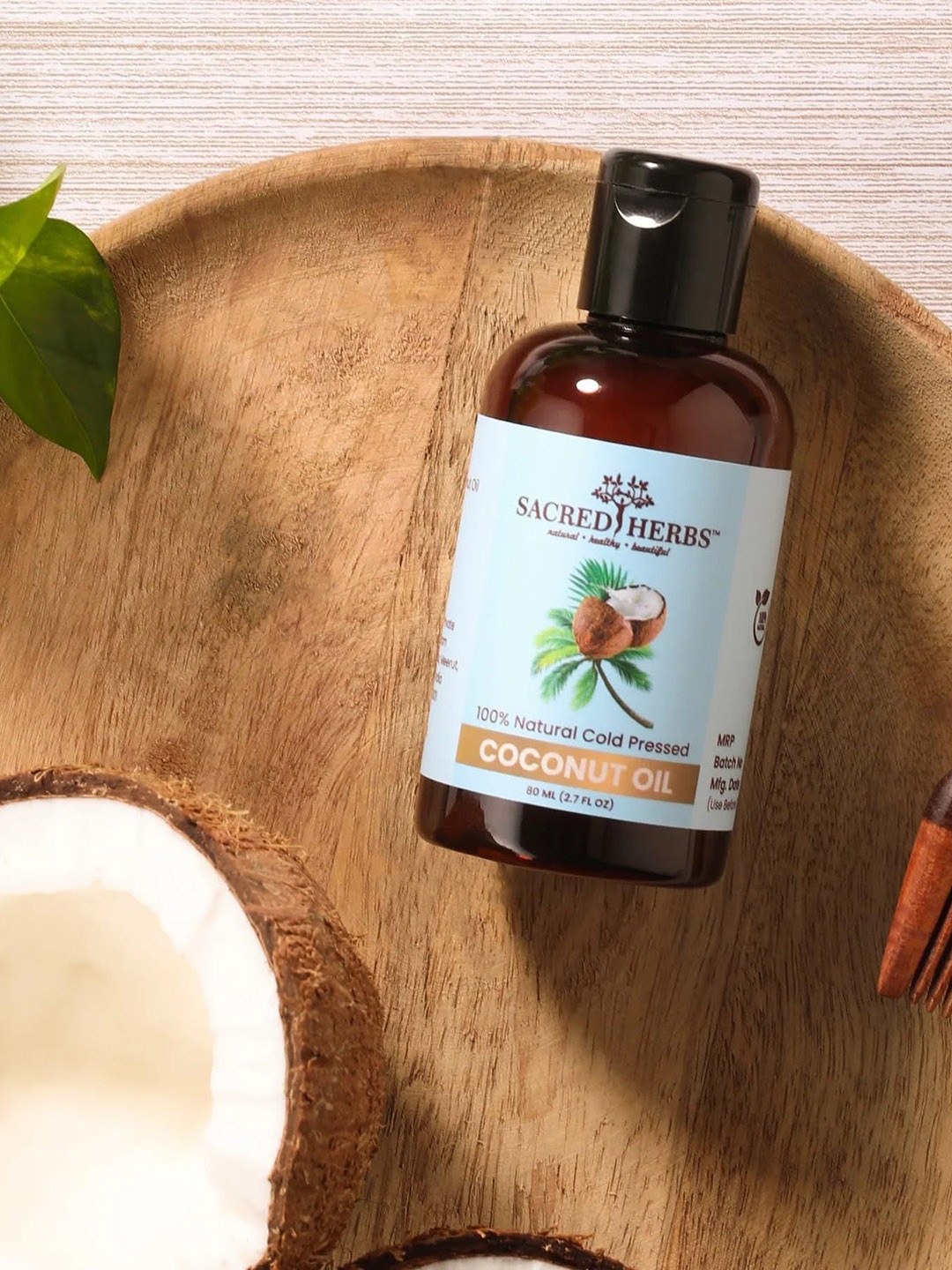 

SACRED HERBS 100% Natural Cold Pressed Coconut Oil For Hair and Skin - 80 ml, Blue