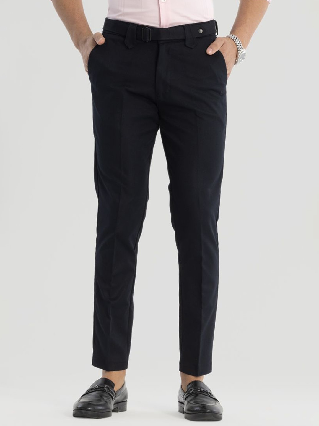 

Snitch Men Smart Slim Fit Formal Trousers, Black