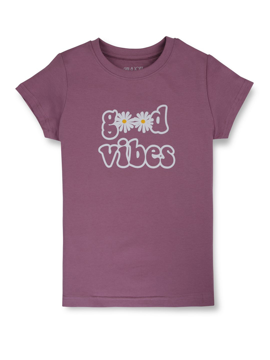 

Gini and Jony Girls Typography Printed Round Neck Cotton T-shirt, Purple