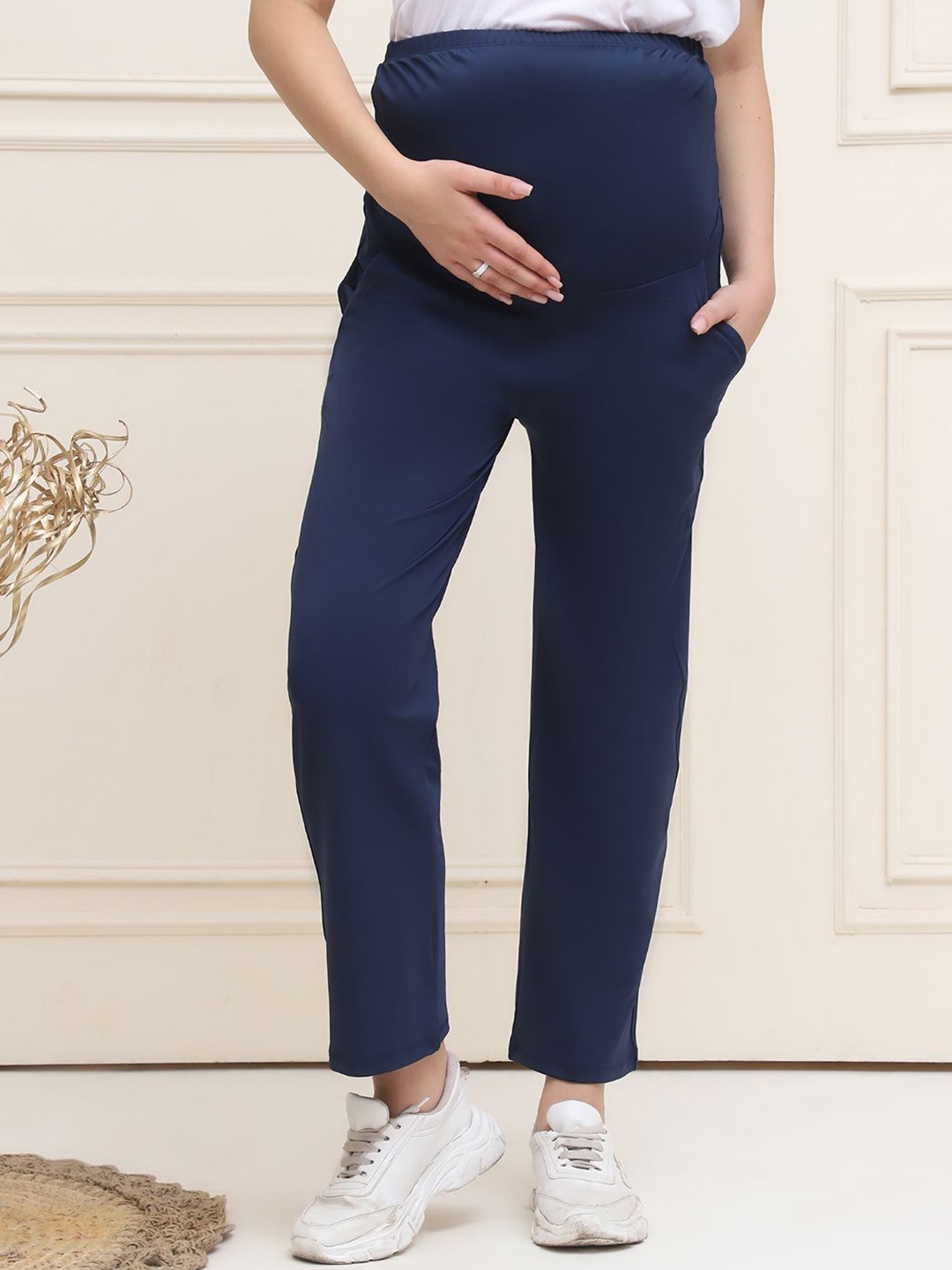 

WELL KEPT Women Straight-Fit Maternity Track Pant, Navy blue