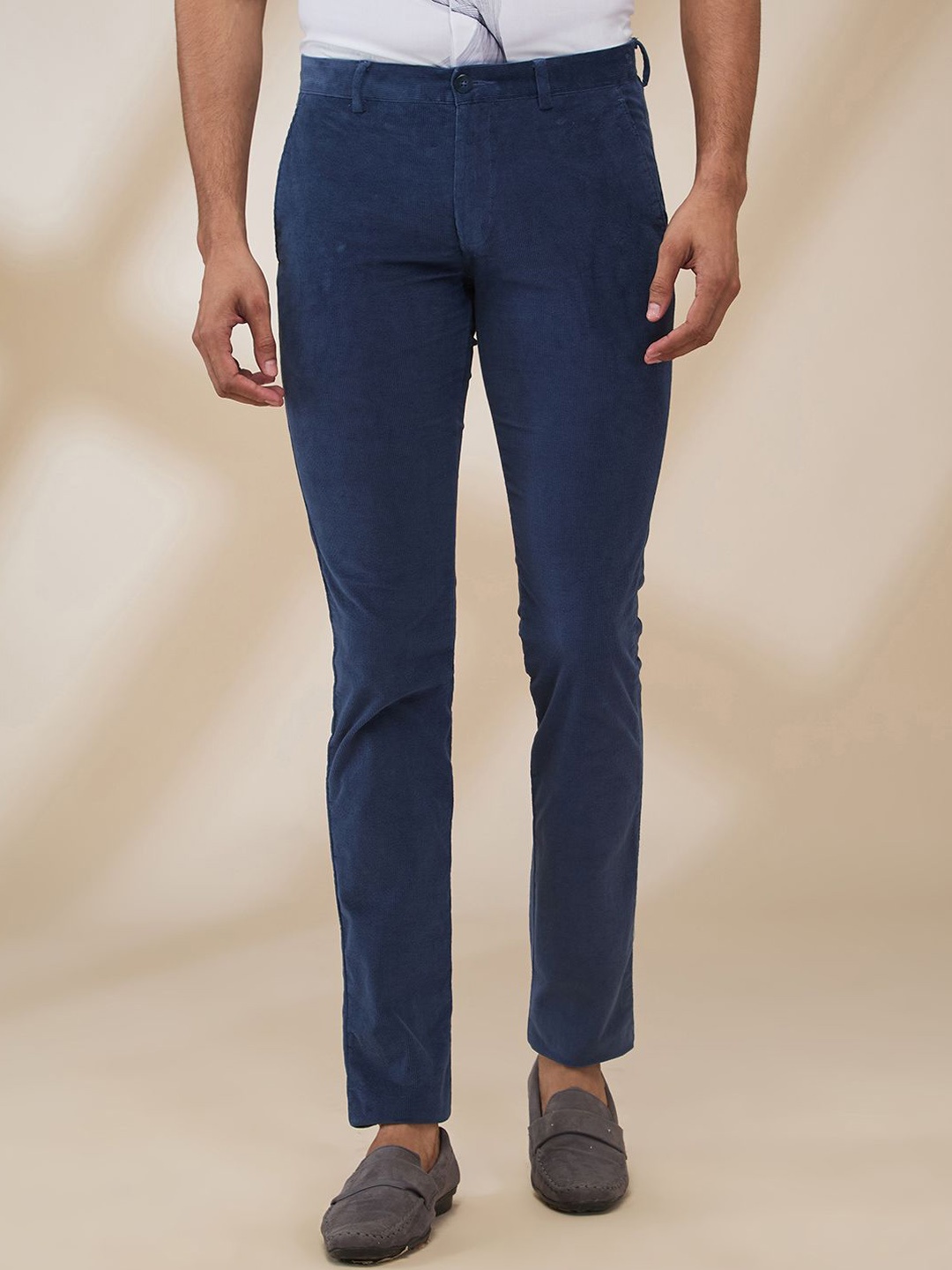

Park Avenue Men Cotton Striped Slim Fit Formal Trousers, Blue