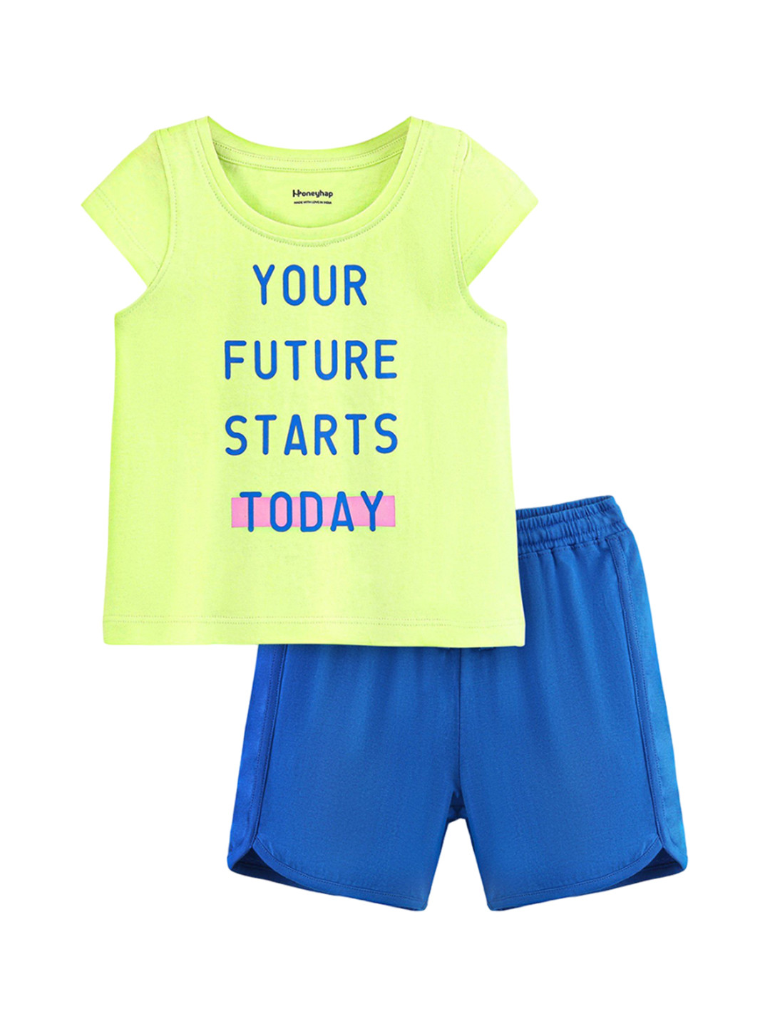 

Honeyhap Girls Typography Printed Night suit, Lime green