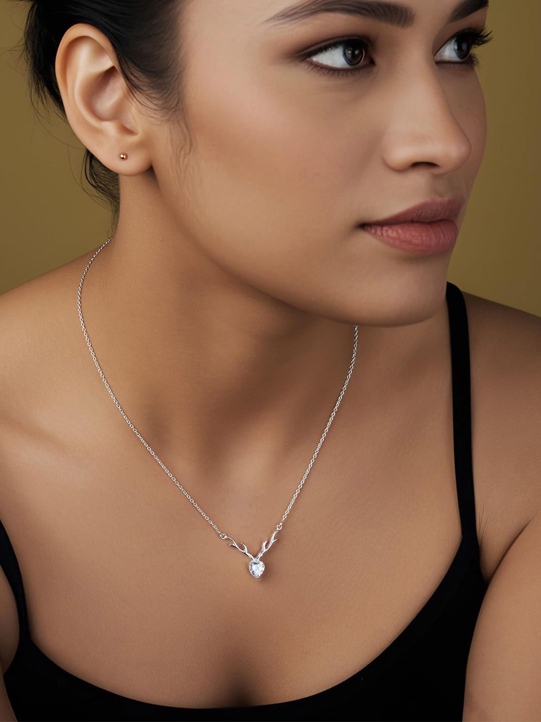 

LeCalla 925 Sterling Silver-Plated CZ Deer Heart Necklace