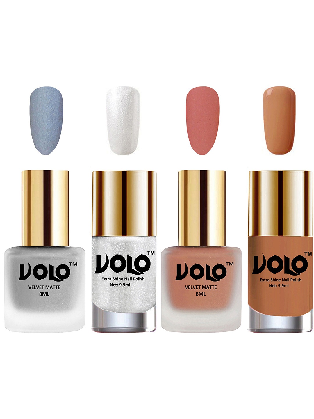 

VOLO Set Of 4 Velvet Matte & Extra Shine Nail Polish-8 ml & 9.9 ml Each Shade 28-33-65-46, Nude