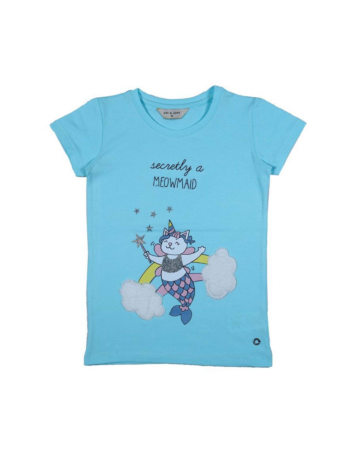 

Gini and Jony Girls Graphic Printed Applique Cotton T-shirt, Blue