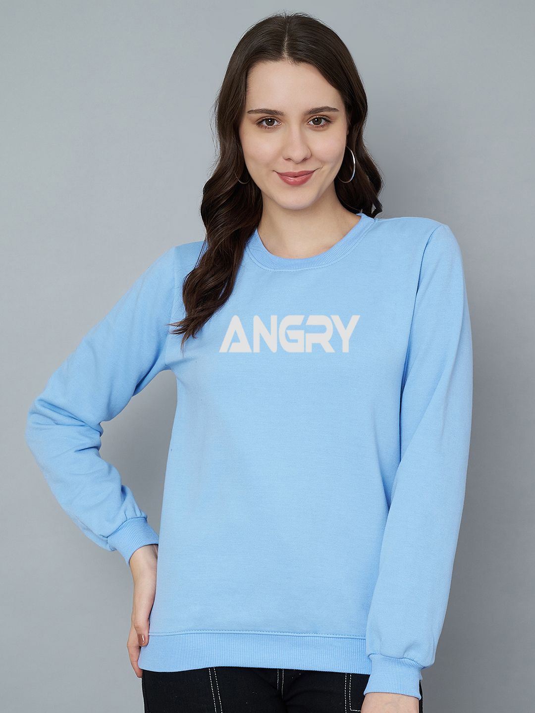 

Trend Level Women Typography Printed Fleece Ribbed Pullover Sweatshirt, Turquoise blue