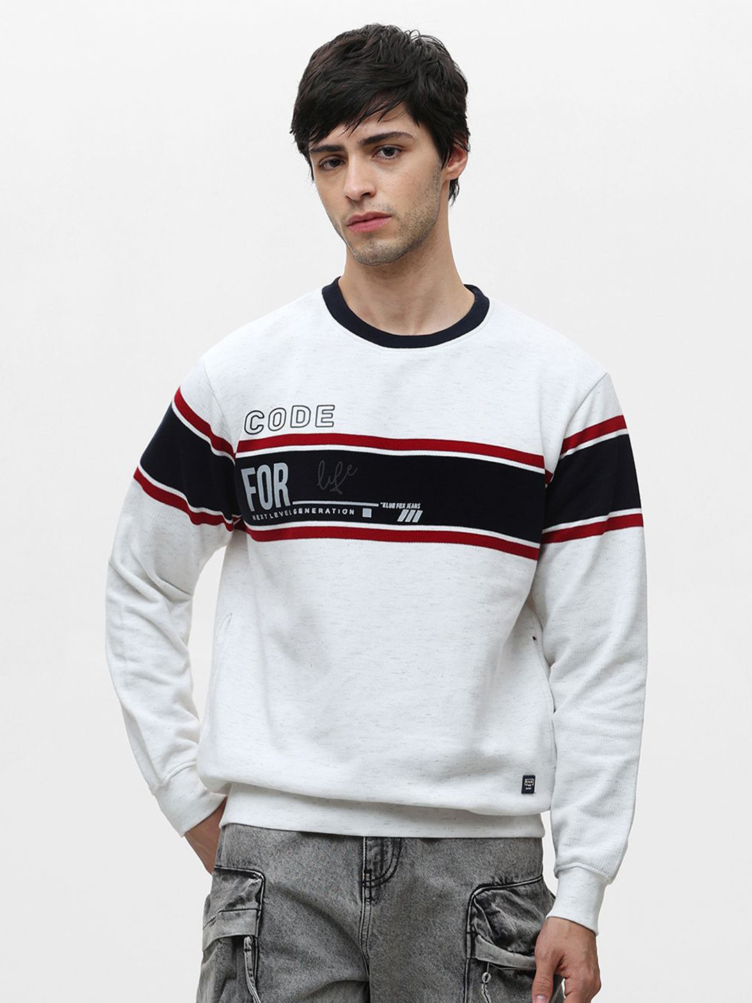 

Klub Fox Men Colourblocked Round Neck Sweatshirt, White