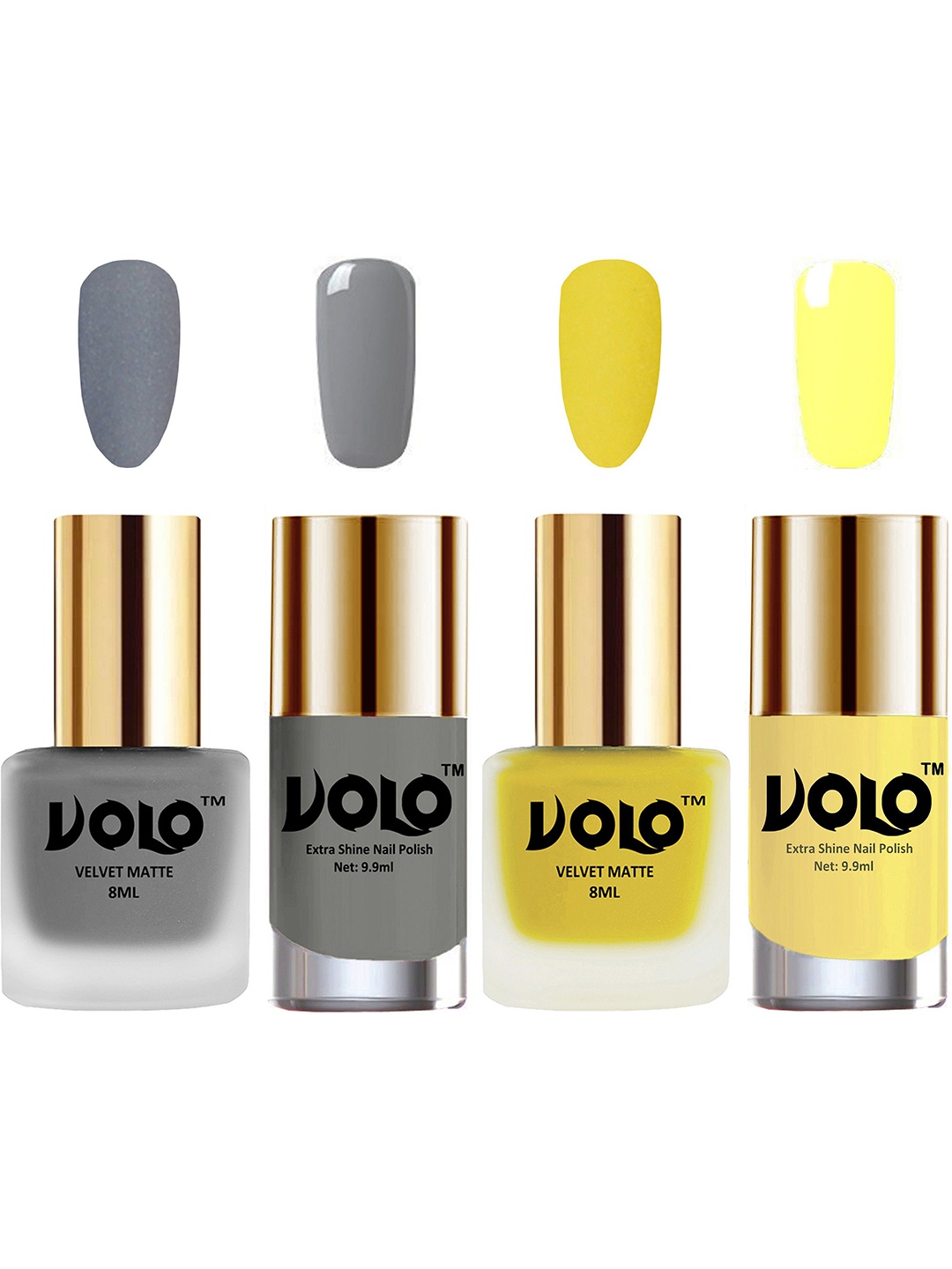 

VOLO Set Of 4 Velvet Matte & Extra Shine Nail Polish - 8 ml Each - 20 - 40 - 41 - 29, Yellow