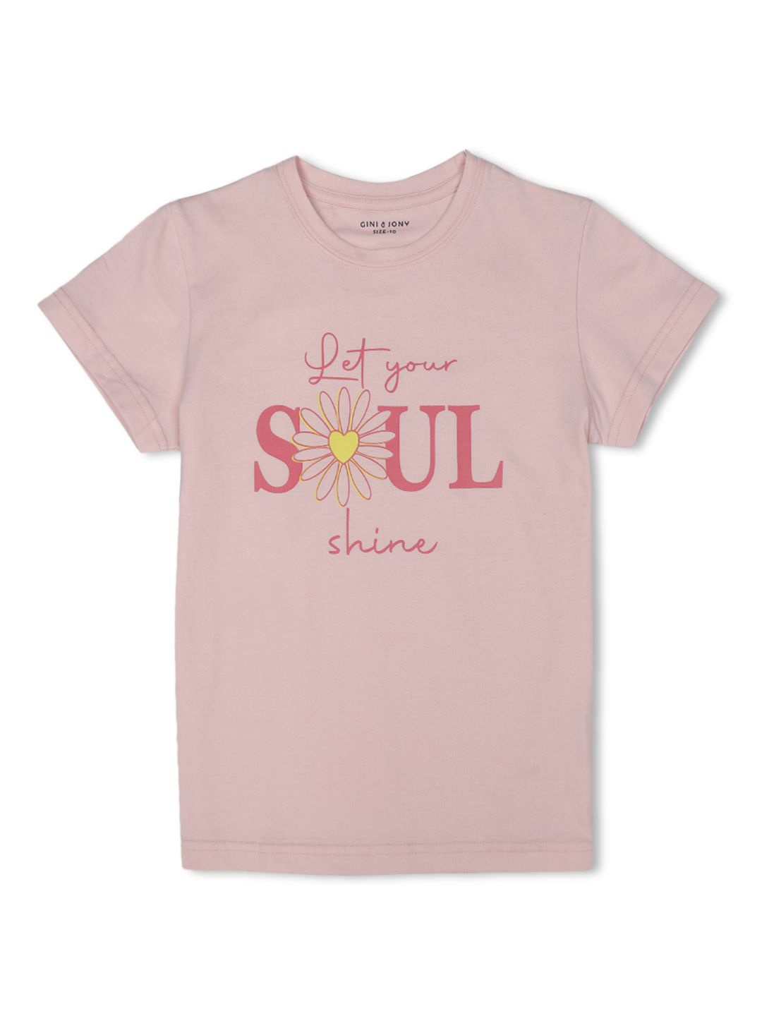 

Gini and Jony Girls Typography Printed Round Neck Cotton T-shirt, Pink