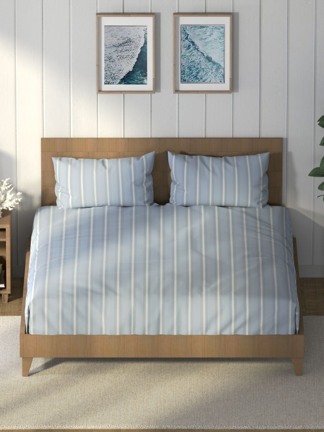 

Nautica Grey & White Striped Pure Cotton 160 TC King Bedsheet with 2 Pillow Covers