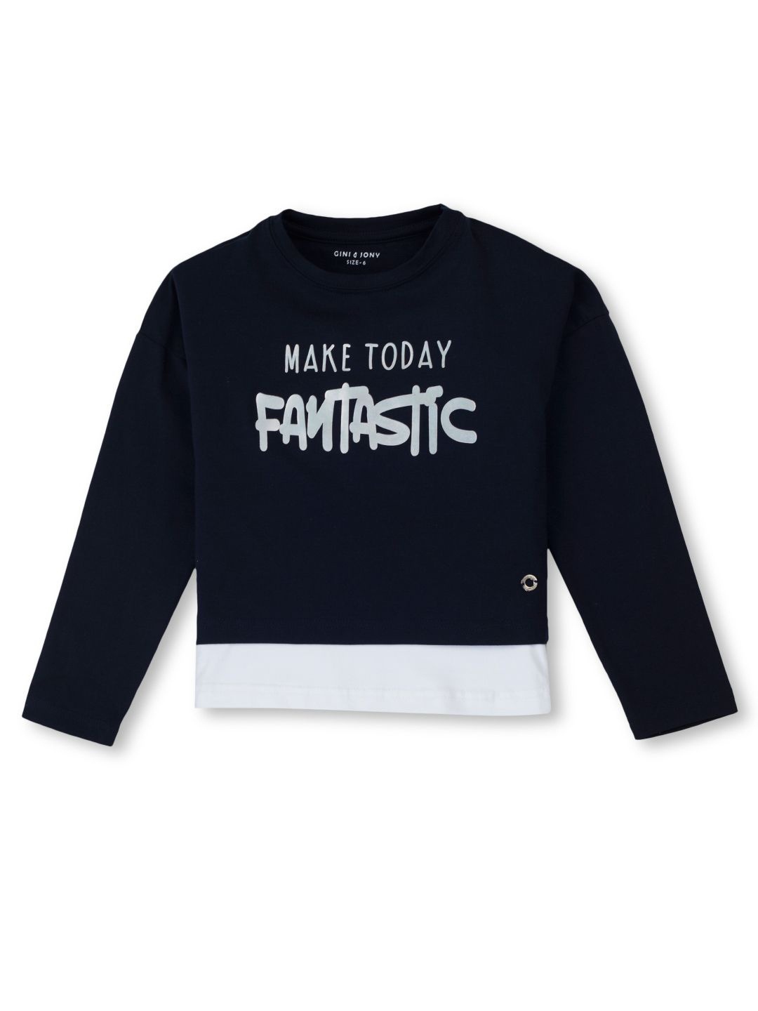 

Gini and Jony Girls Typographic Printed Round Neck Cotton T-Shirts, Navy blue