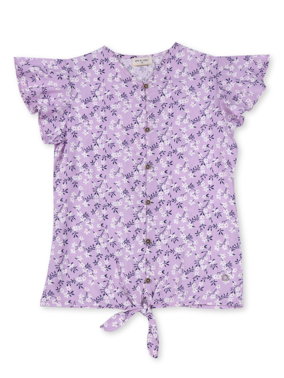 

Gini and Jony Girls Floral Printed V-Neck Cotton Top, Purple