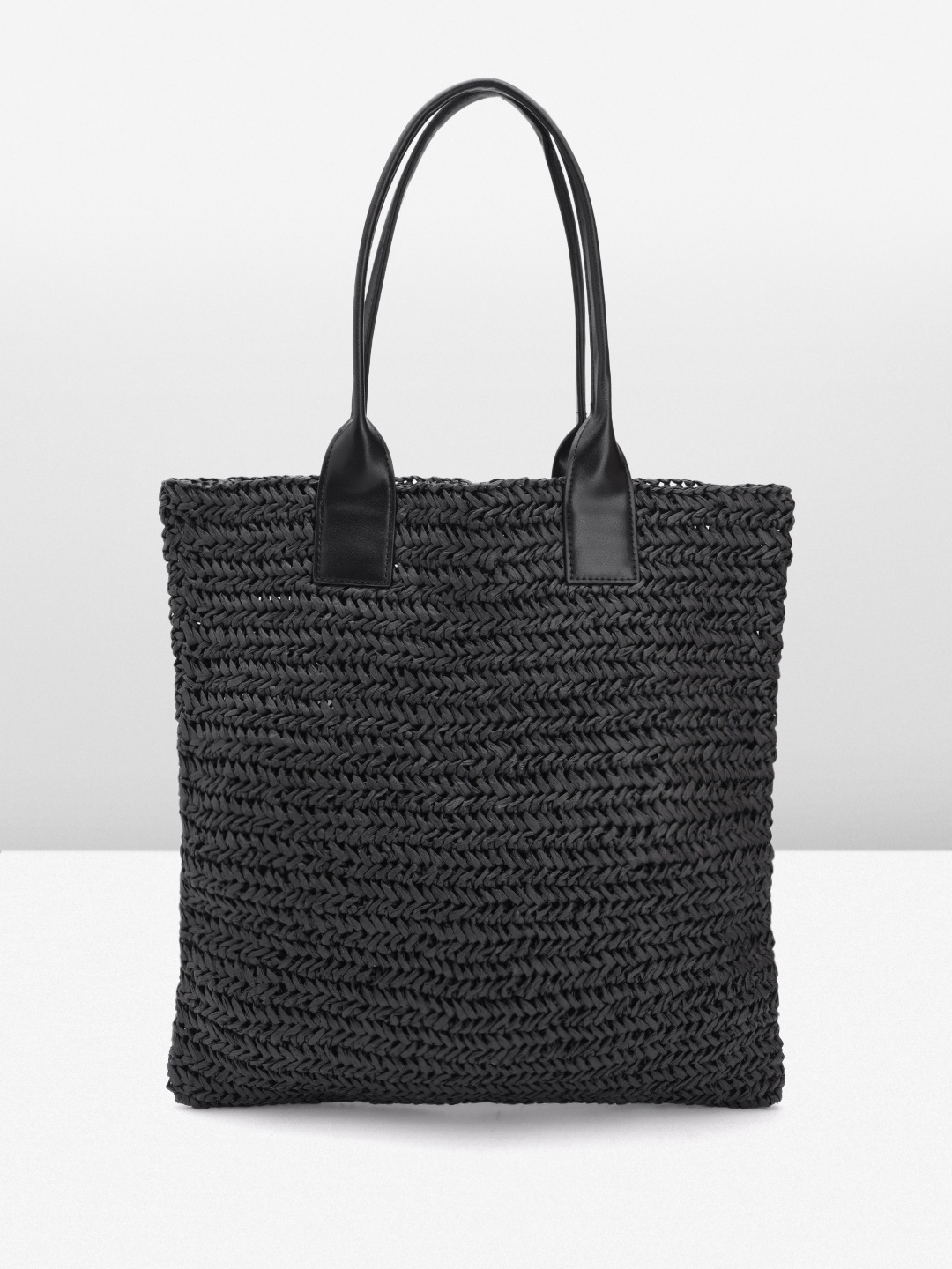 

MANGO Basketweave Textured Tote Bag, Black
