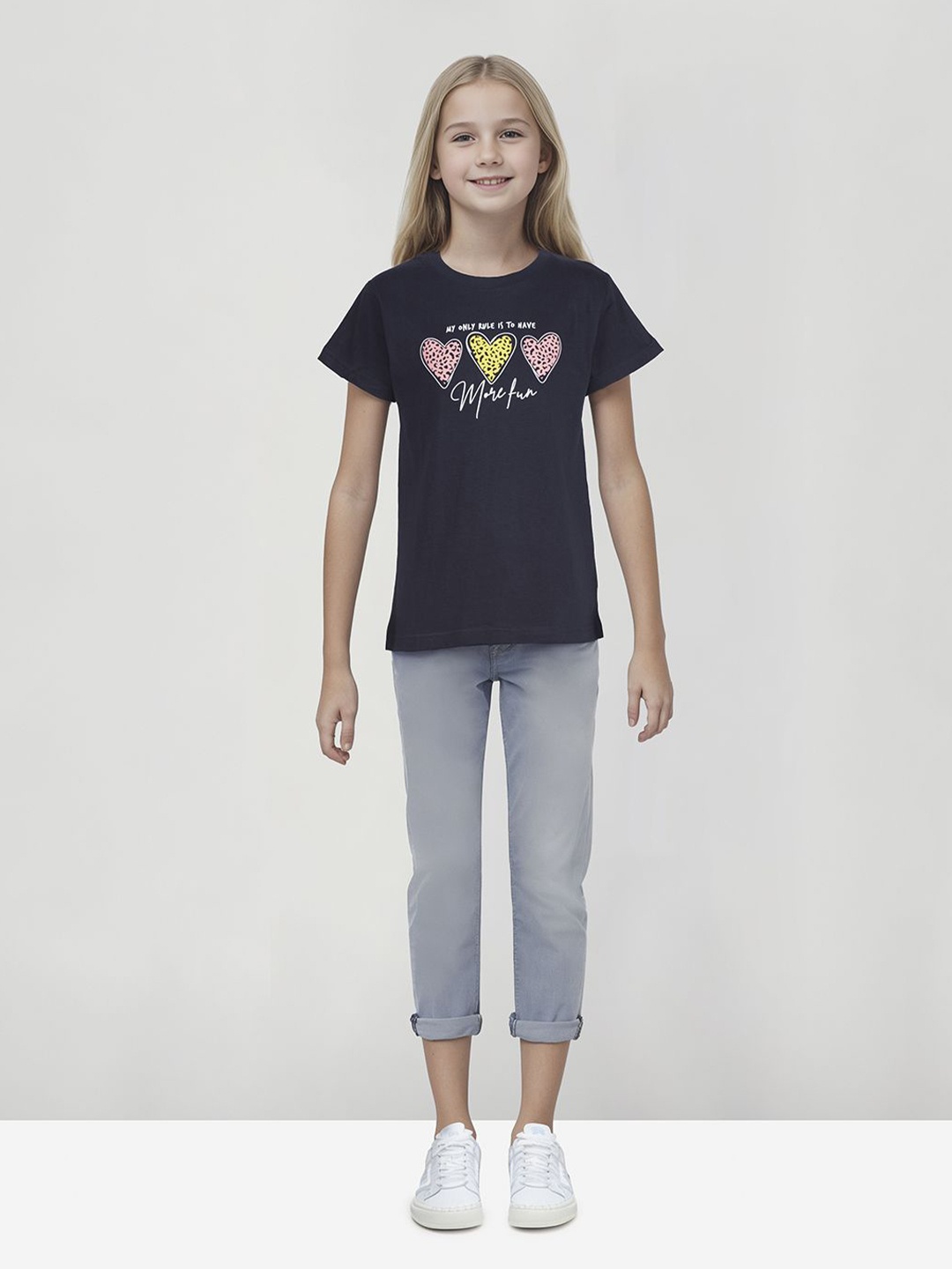 

Gini and Jony Girls Graphic Printed Round Neck Cotton T-Shirts, Navy blue