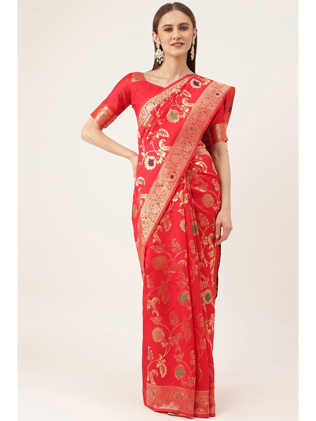 

Maroosh Woven Design Zari Saree, Red