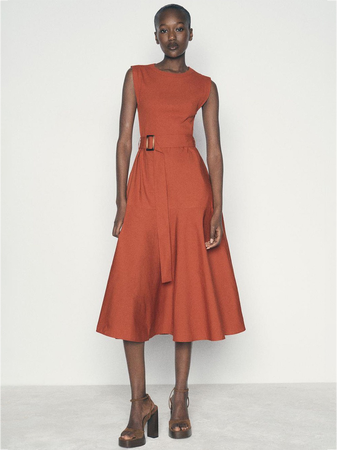 

LULU & SKY Women Fit & Flare Midi Dress, Orange