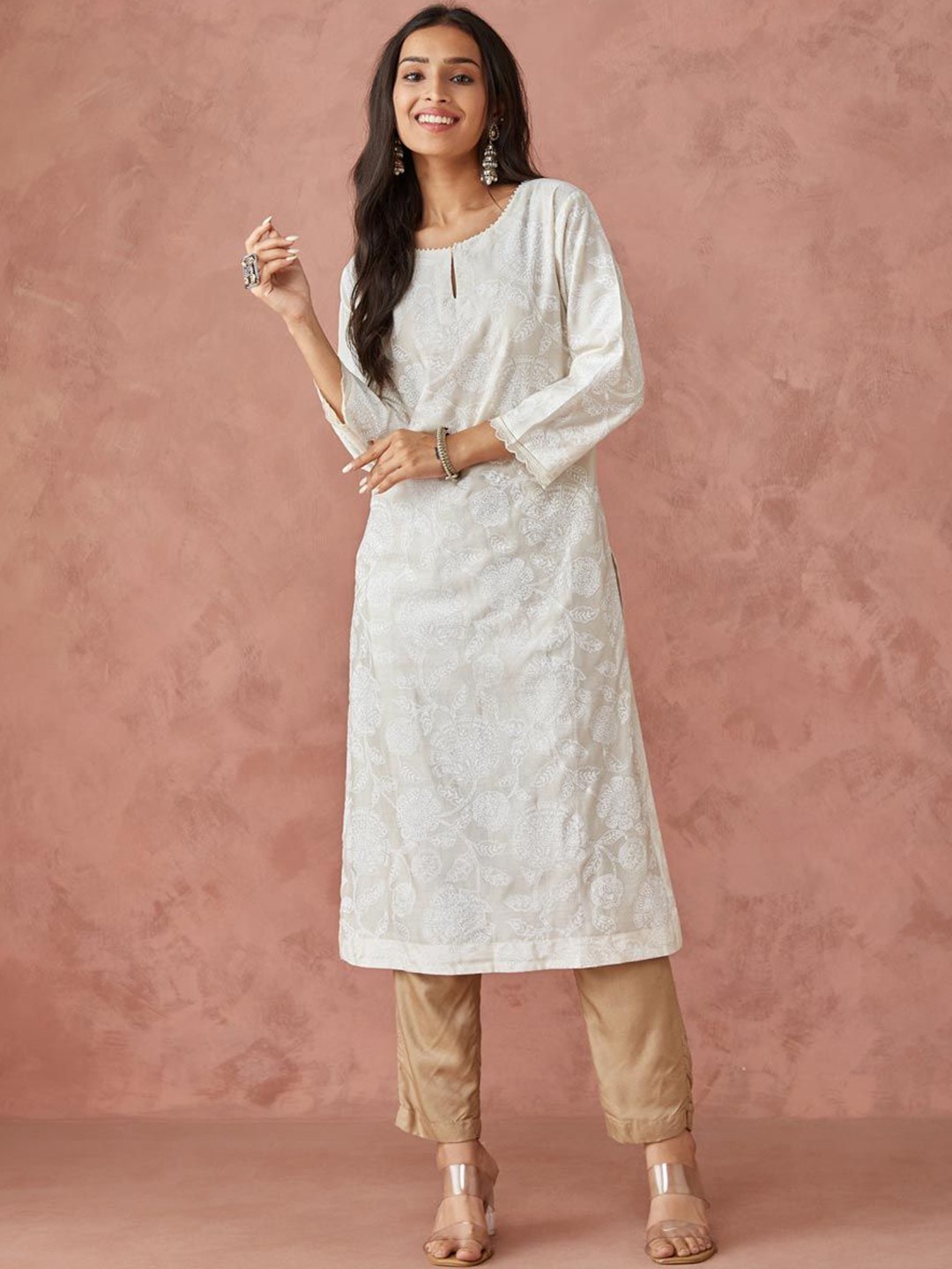 

Fabindia Women Ethnic Motifs Printed Kurta, White