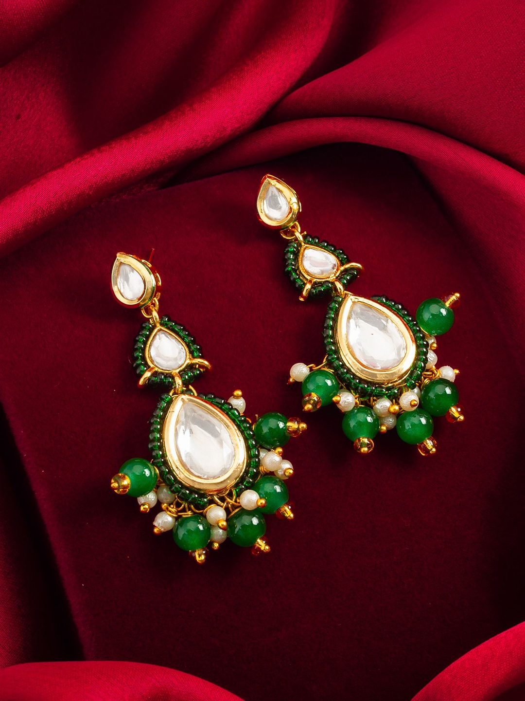 

aadita Gold-Plated Kundan & AD Studded Classic Drop Earrings