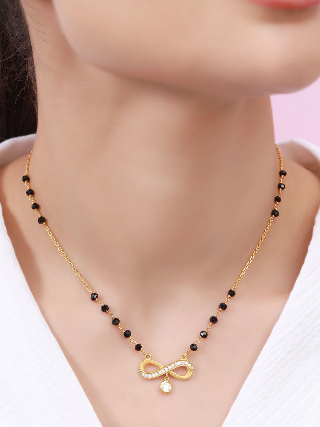 

Zavya 925 Sterling Silver Gold-Plated Artificial Stones Mangalsutra