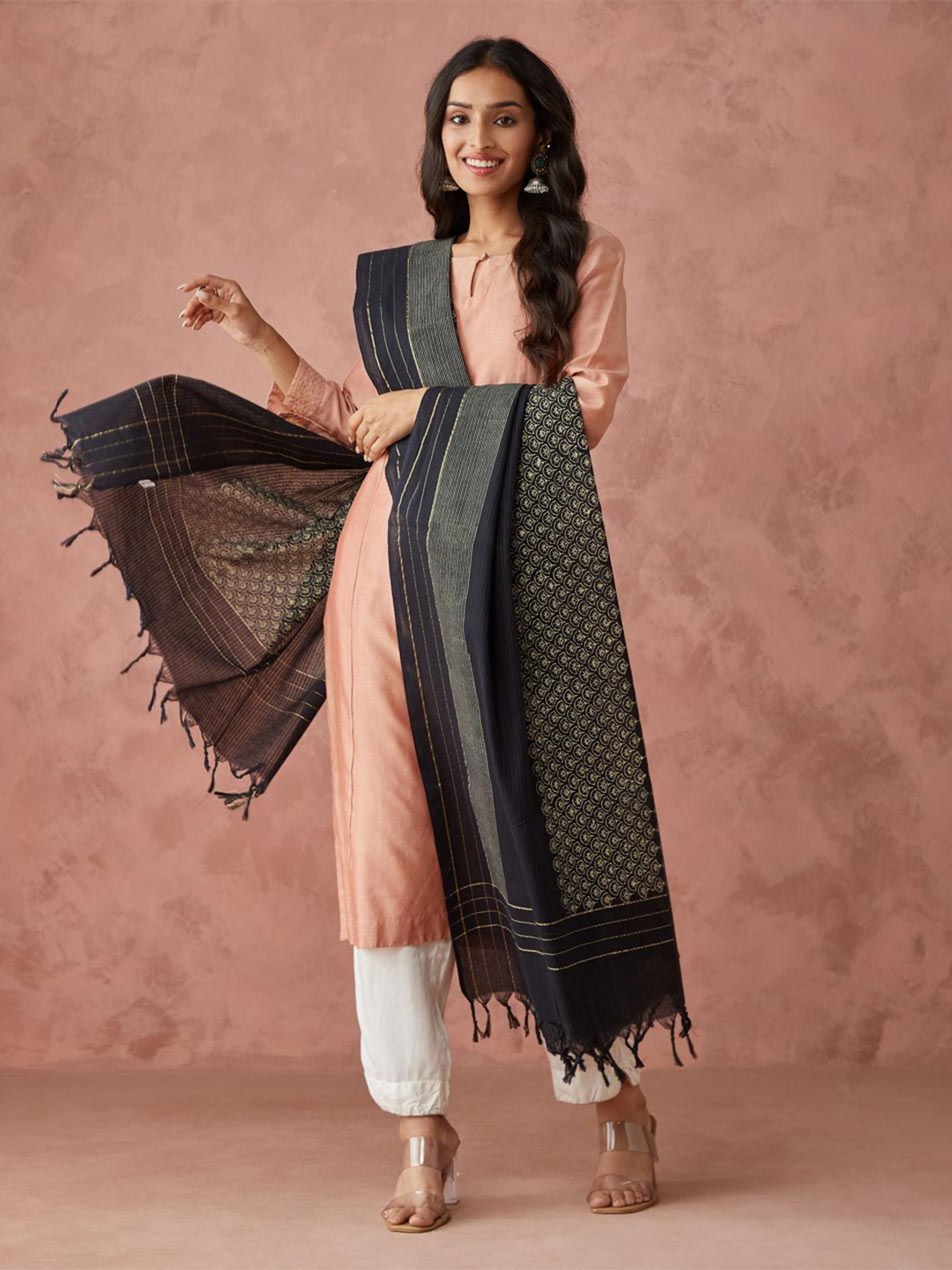 

Fabindia Ethnic Motifs Woven Design Dupatta, Black