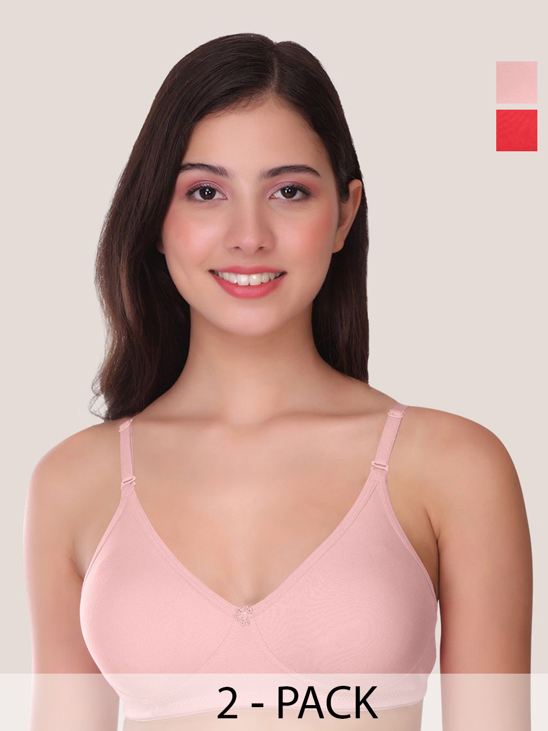 

POOJA RAGENEE Women Pack of 2 Full Coverage Non-Wired & Non Padded Bra, Pink