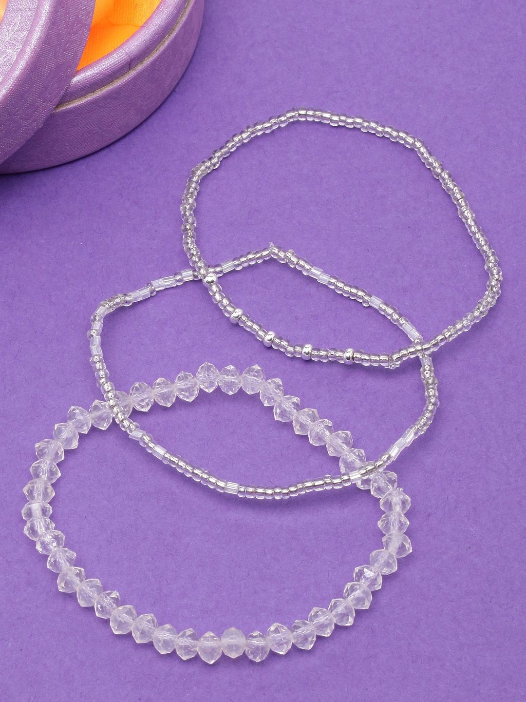 

KPOP Set Of 3 Silver-Plated Beaded Bracelet