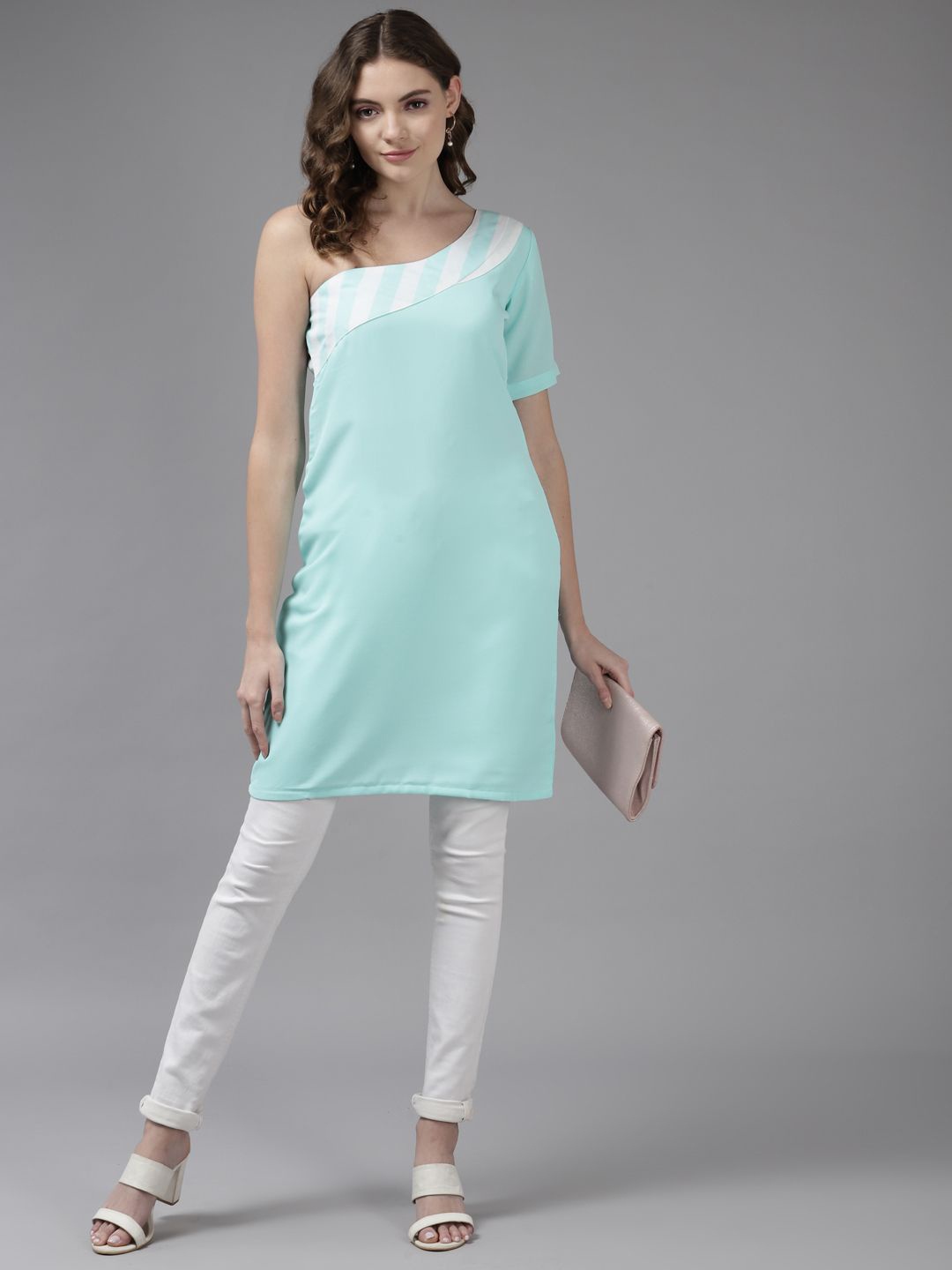 

BAESD Women Solid One Shoulder Top, Turquoise blue