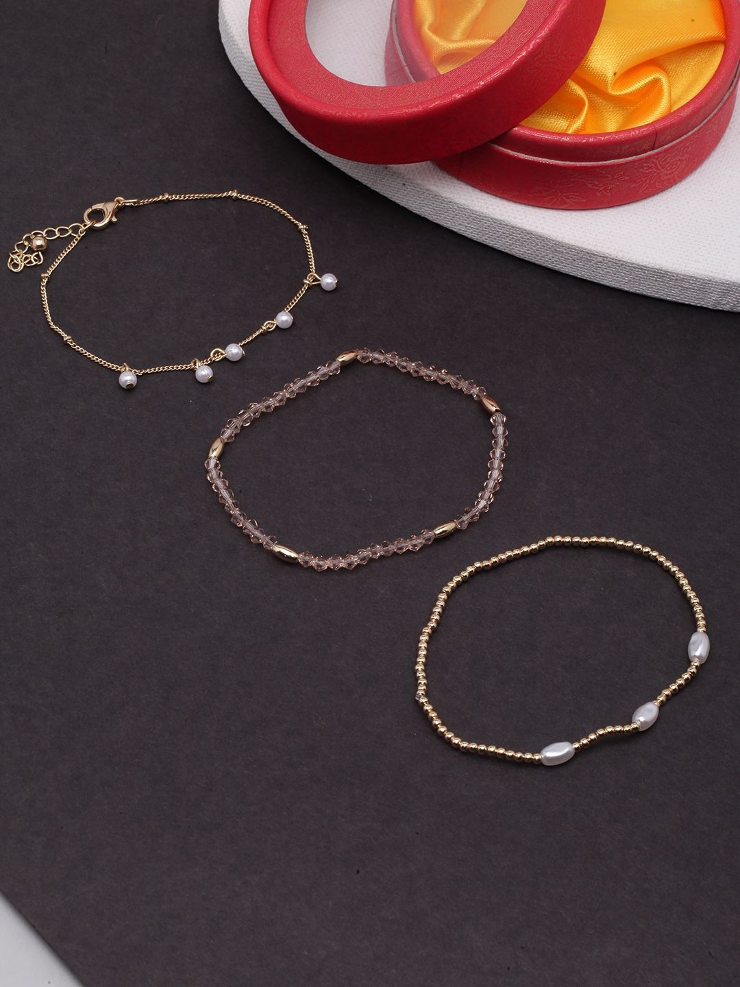 

KPOP Set Of 3 Gold-Plated Beaded Charm Bracelets