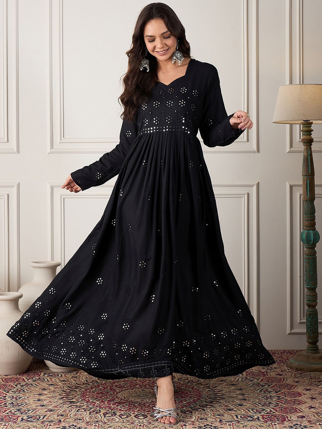 

InWeave Women Ethnic Motifs Sequinned Anarkali Kurta, Black
