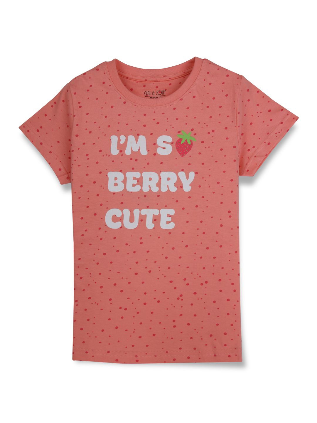 

Gini and Jony Girls Typography Printed Cotton T-shirt, Peach