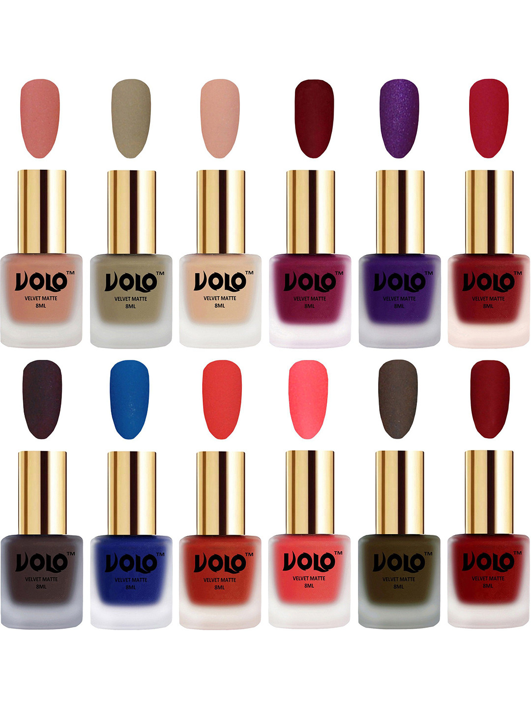 

VOLO Set Of 12 Velvet Matte Nail Polish - 8 ml Each, Red