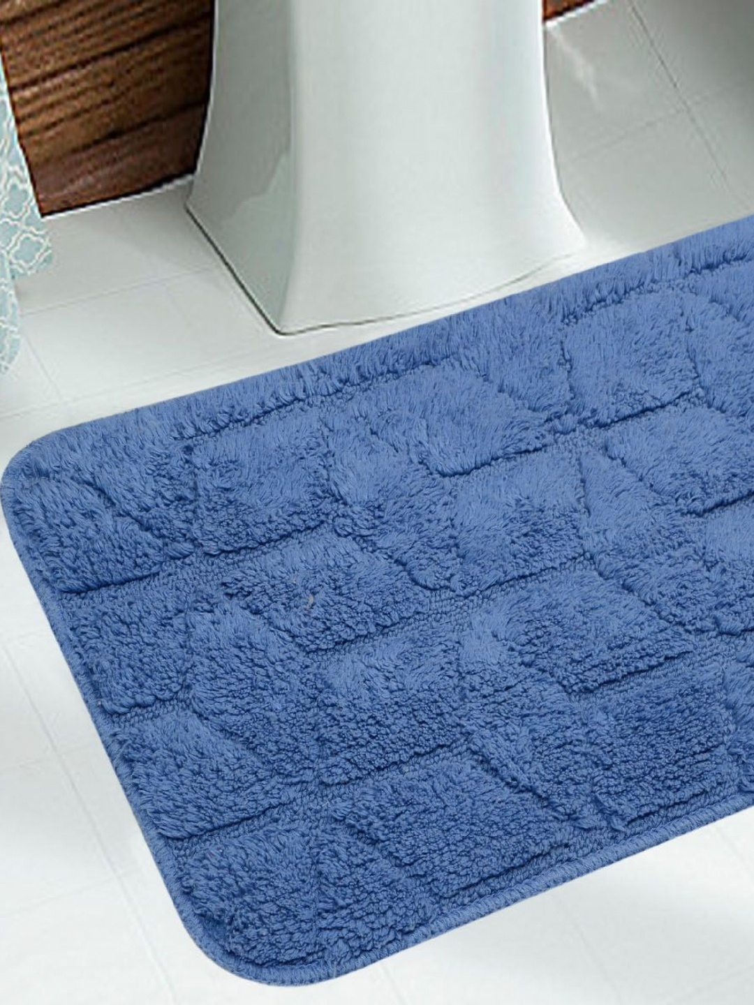 

Saral Home Blue Textured Microfibre Rectangular Bath Rug