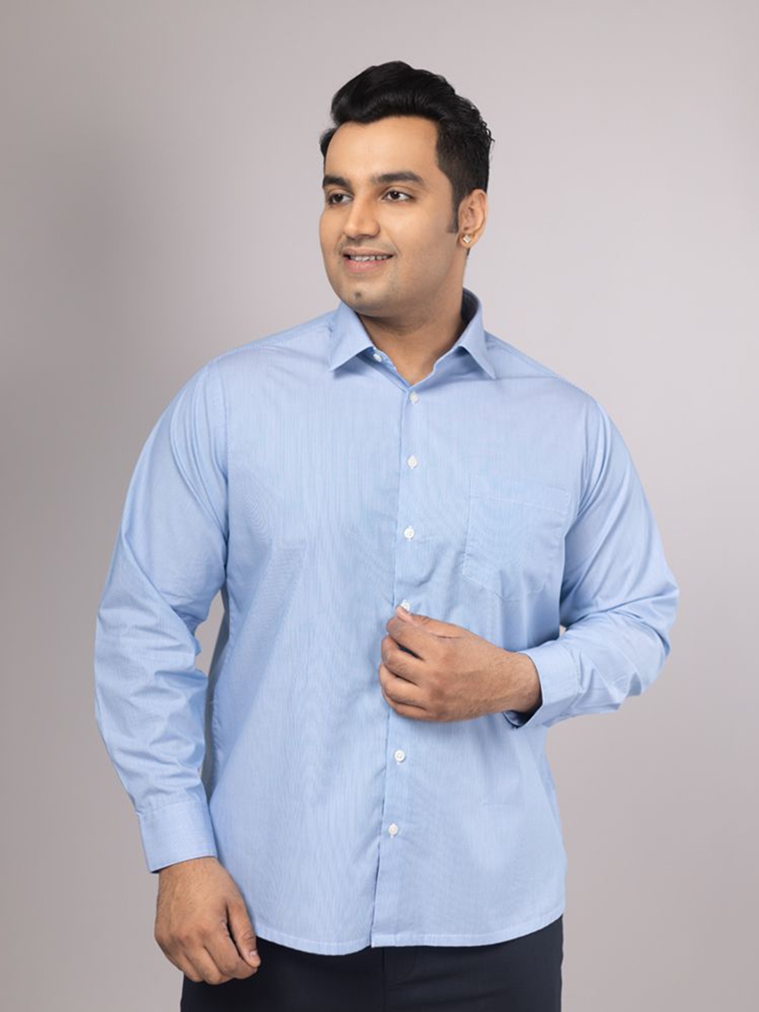 

Sizeupp Men Comfort Spread Collar Solid Cotton Formal Shirt, Blue