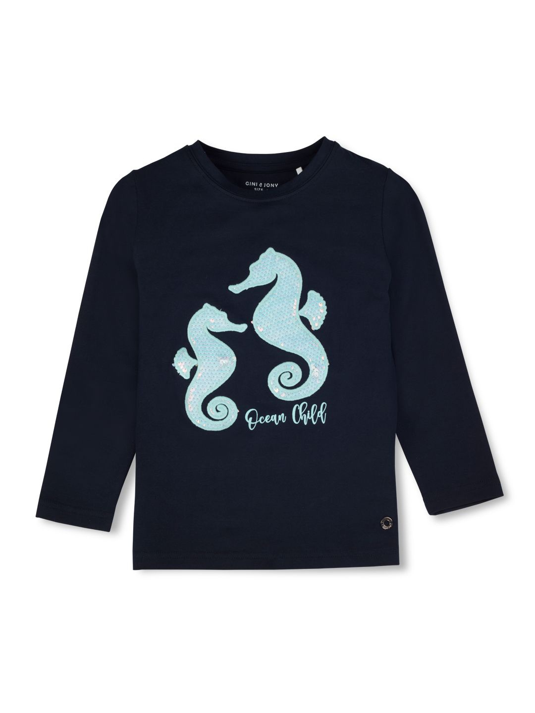 

Gini and Jony Girls Embellished Printed Round Neck Cotton T-Shirt, Navy blue