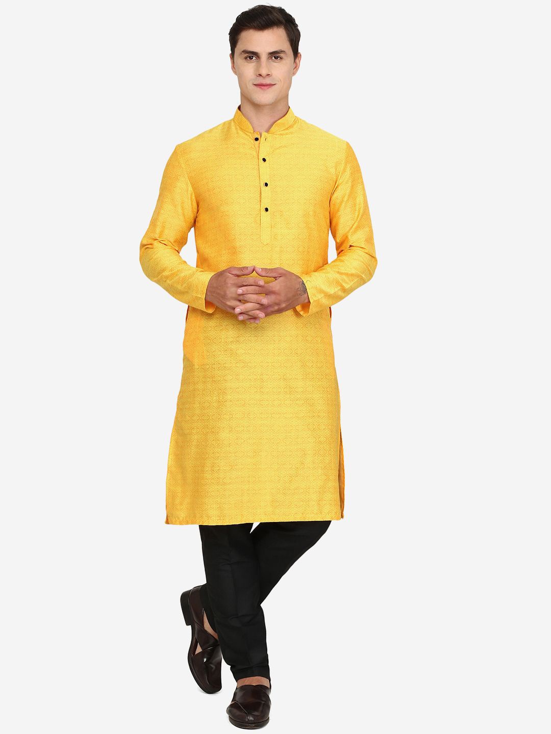 

THE KURTA COMPANY Men Thread Work Kurta, Yellow