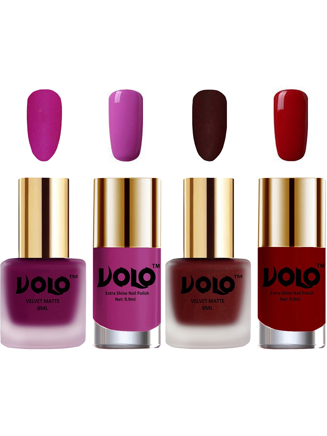 

VOLO Set Of 4 Velvet Matte & Extra Shine Nail Polish-8 ml & 9.9 ml Each Shade 14-23-35-31, Multi