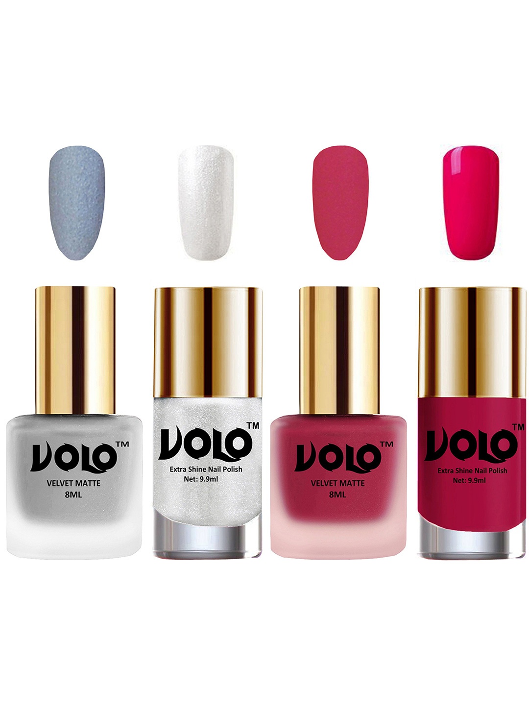 

VOLO Set Of 4 Velvet Matte & Extra Shine Nail Polish-8 ml & 9.9 ml Each Shade 33-43-46-53, Grey melange