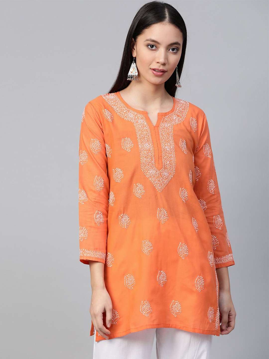 

ADA Women Ethnic Motifs Embroidered Thread Work Kurti, Rust