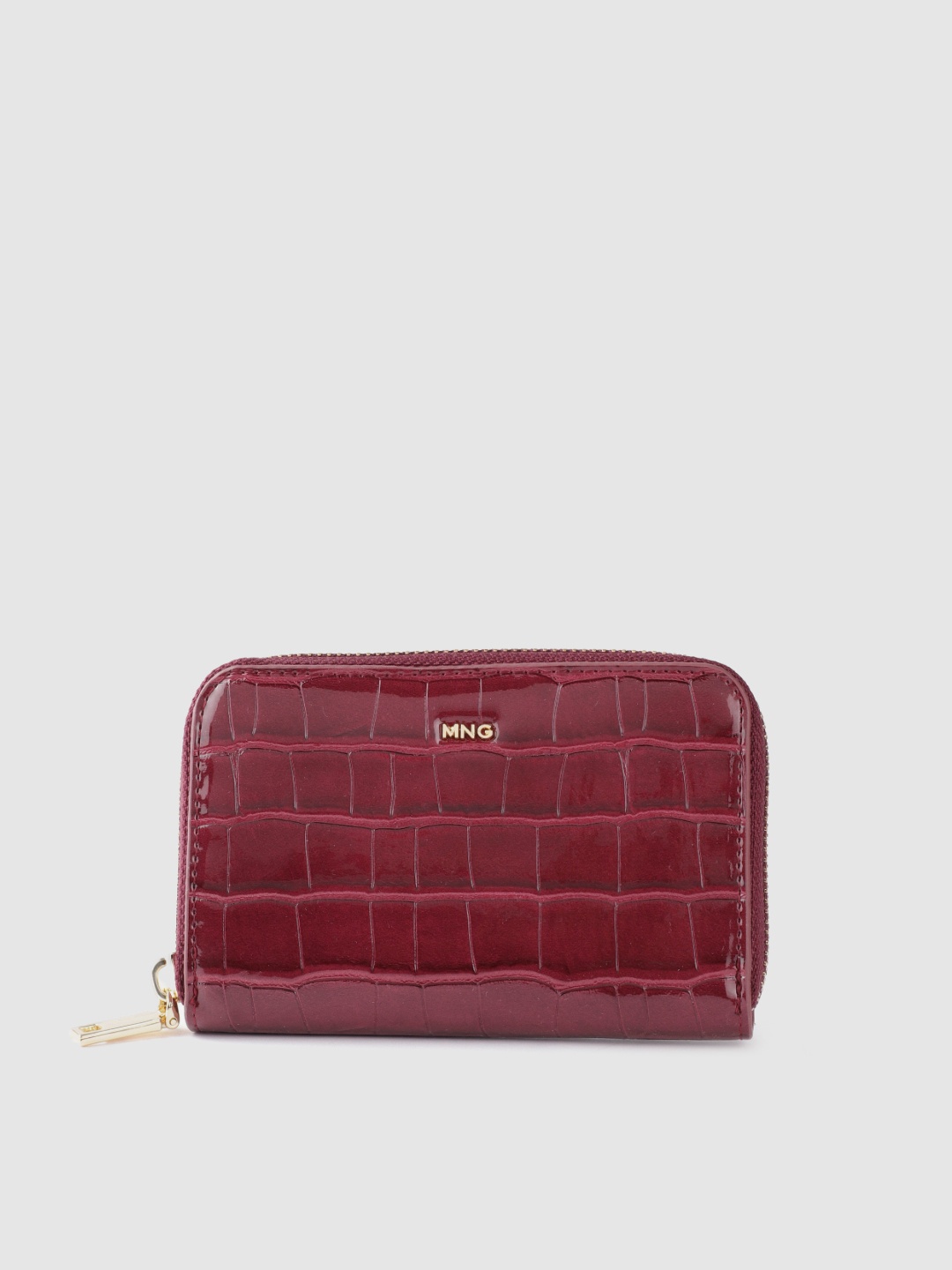 

MANGO Women Croc Textured Zip Around Wallet, Maroon