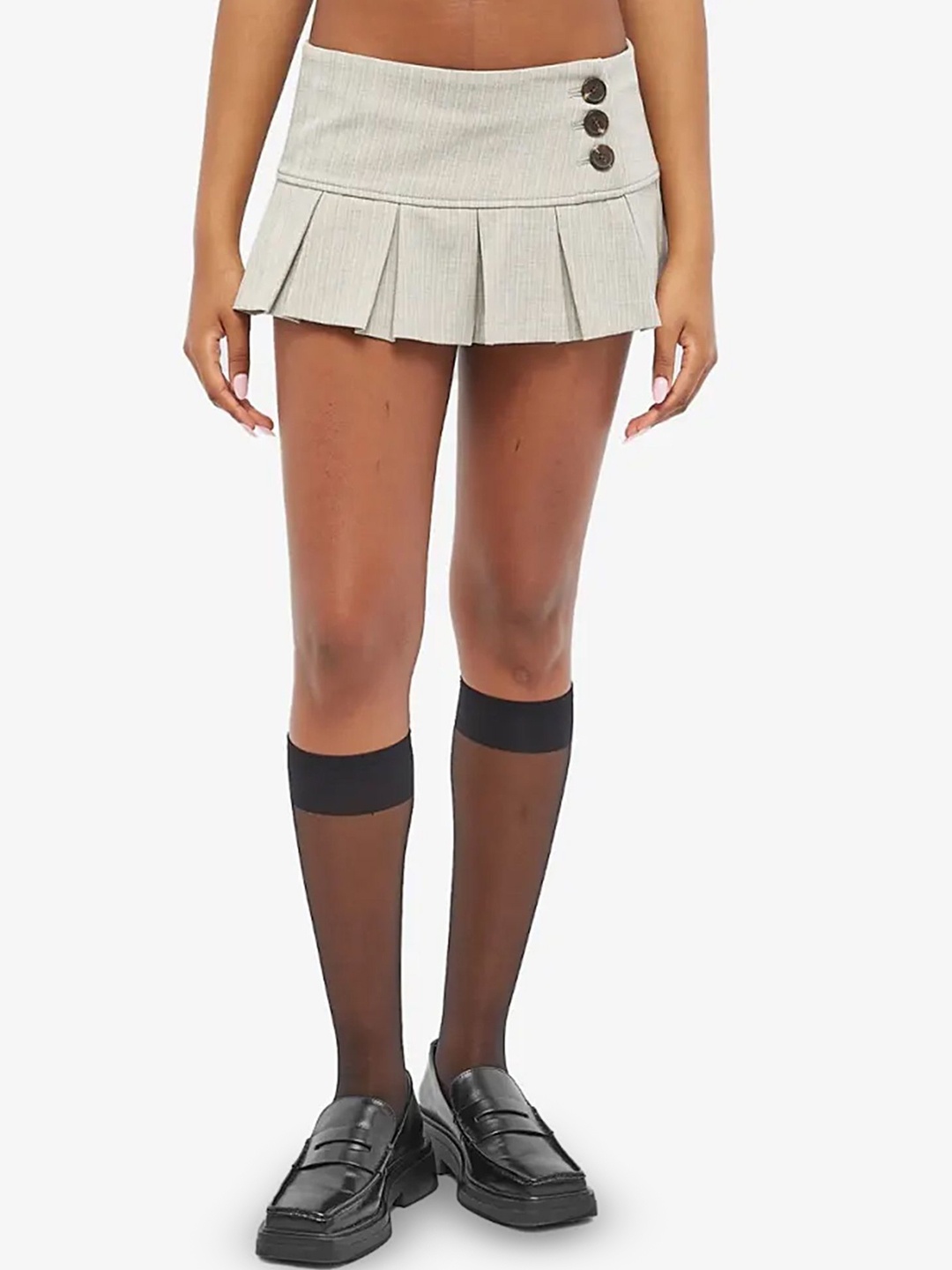 

LULU & SKY Low Rise Pleated Flared Mini Skater Skirt, Grey