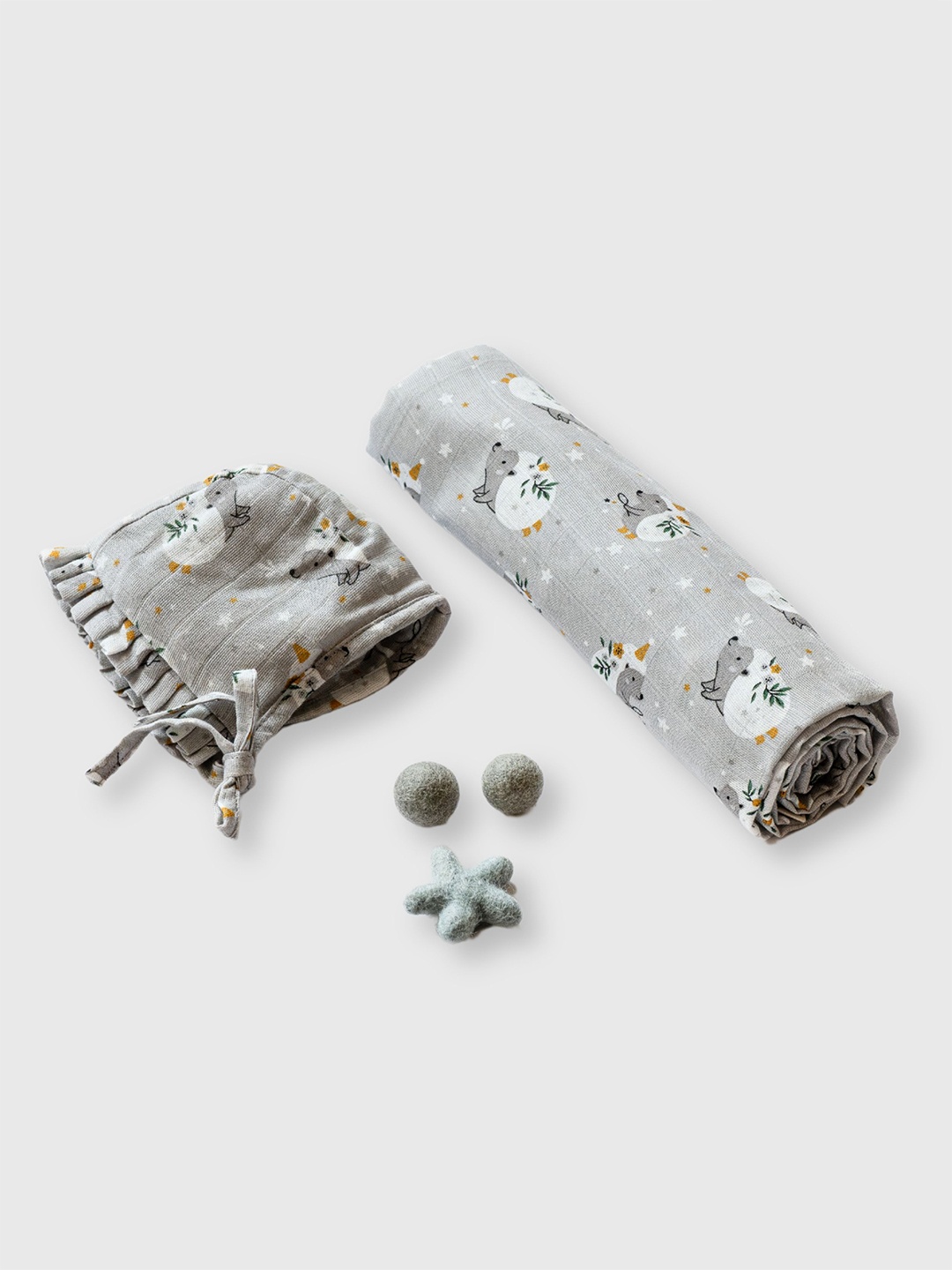 

cocoon care Infants Set Of 2 Printed Pure Cotton Baby Apparel Gift Set, Grey