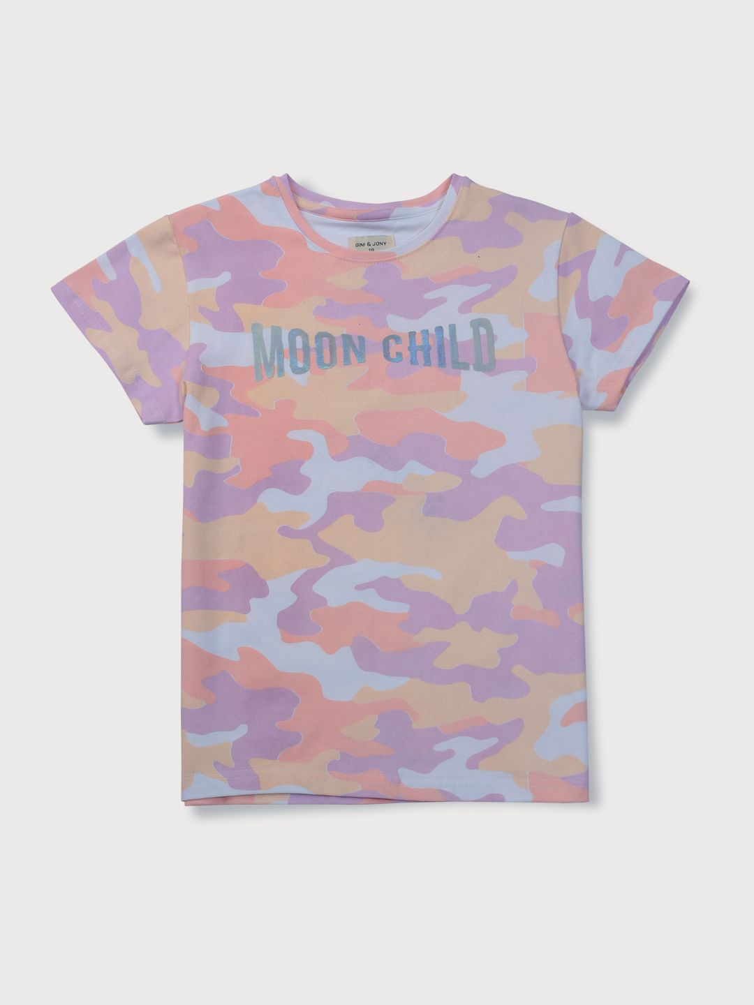 

Gini and Jony Girls Camouflage Printed Round Neck Cotton T-Shirt, Purple