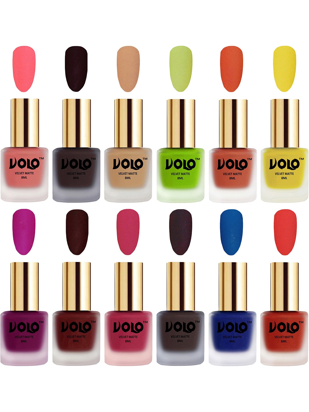 

VOLO Set Of 12 Velvet Matte Nail Polish- 8 ml Each, Multi