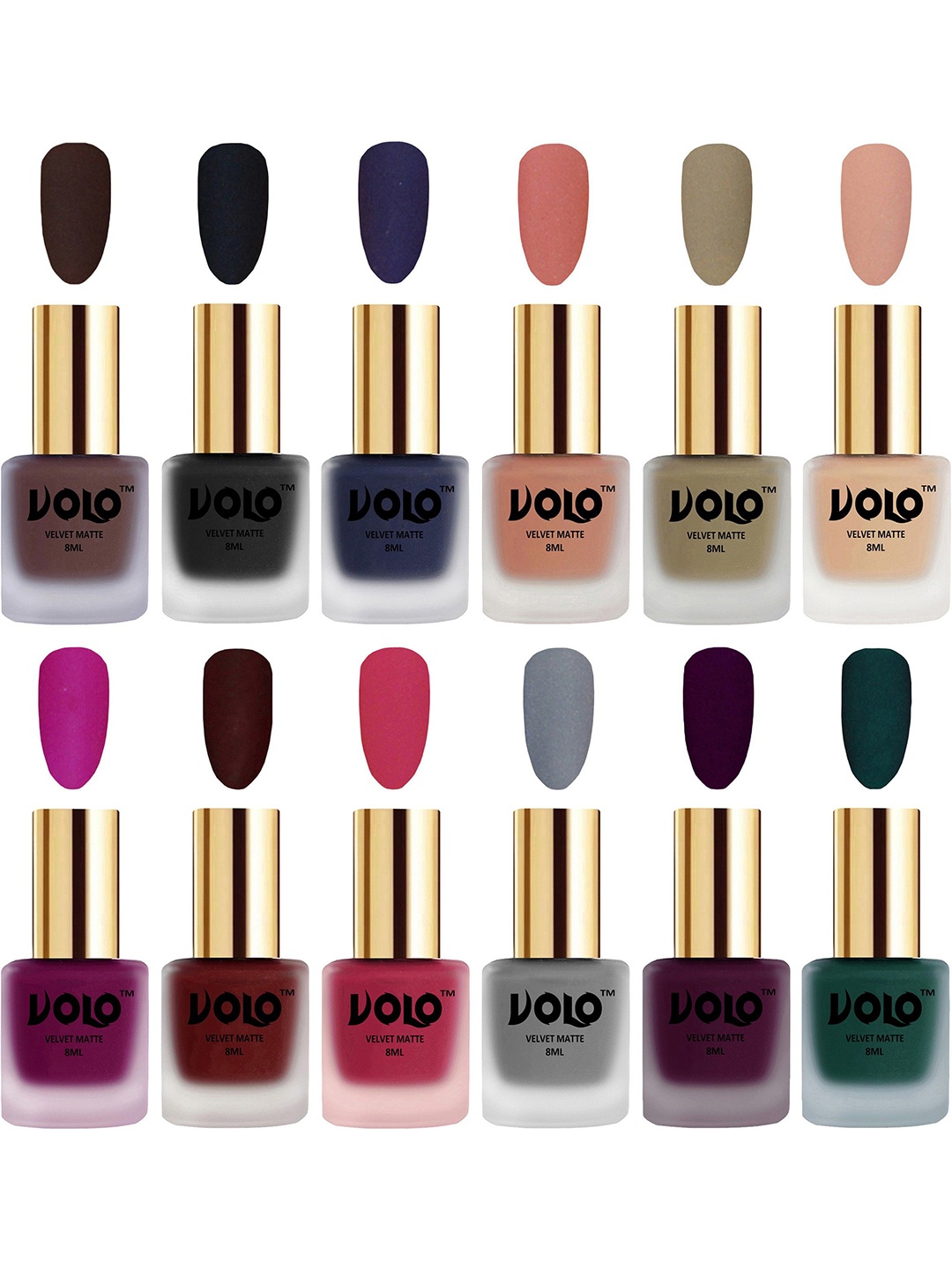 

VOLO Set Of 12 Velvet Matte Nail Polish - 8 ml Each - Magenta - Light Wine - Sand Nude, Multi