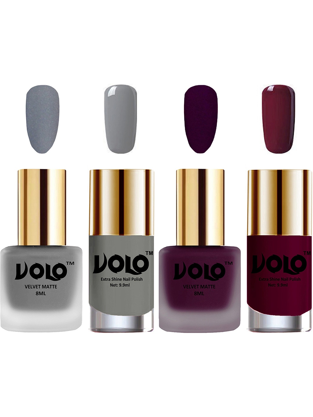 

VOLO Set Of 4 Velvet Matte & Extra Shine Nail Polish-8 ml & 9.9 ml Each Shade 20-46-41-34, Multi