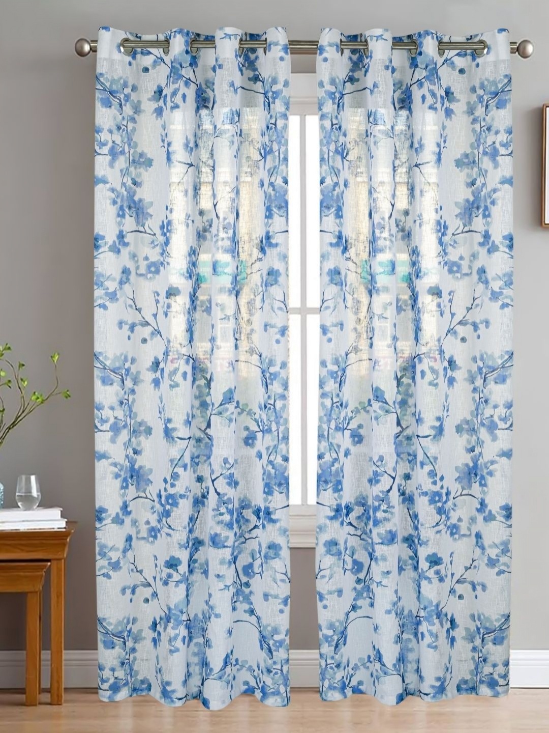 

HOMADORN Multicoloured & White Set of 2 Floral Sheer Long Door Curtain, Multi