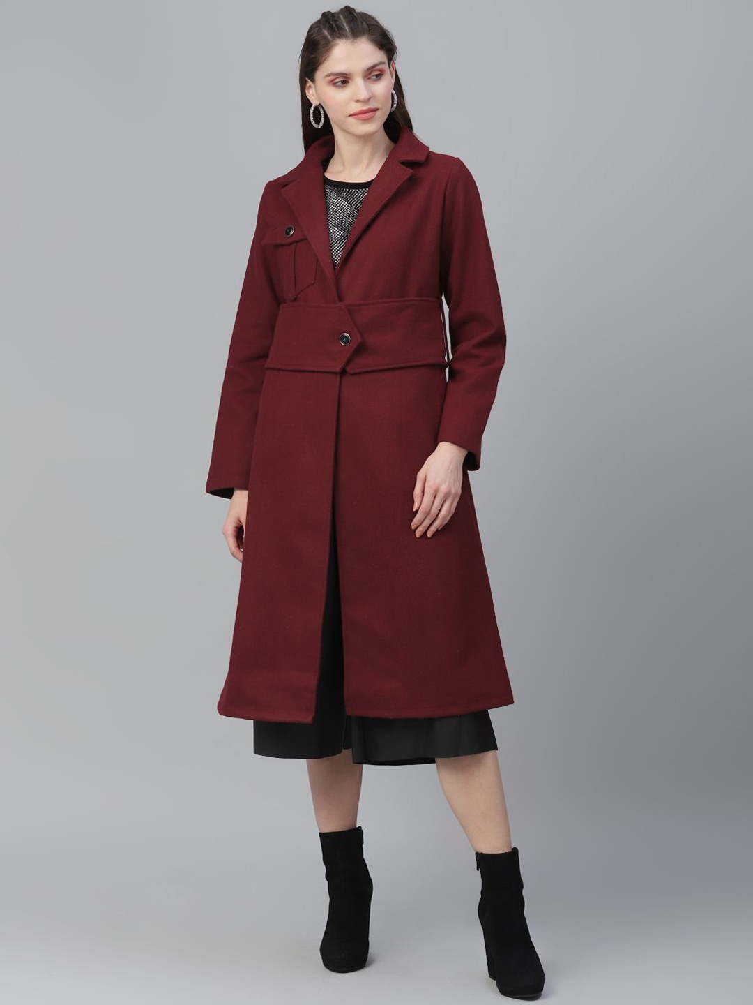 

Athena Women Single-Breasted Woollen Longline Overcoat, Maroon