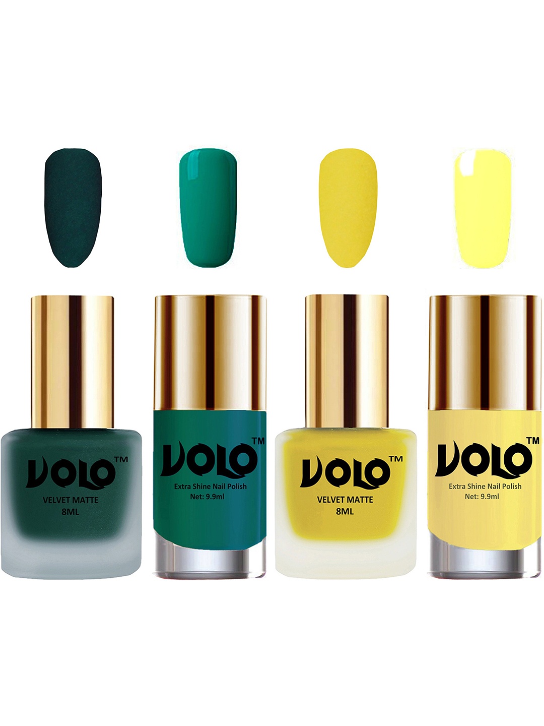 

VOLO Set Of 4 Velvet Matte & Extra Shine Nail Polish - 8 ml Each - 12 - 40 - 26 - 29, Green